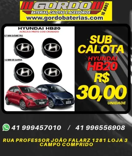 Calota centro de roda Hyundai Hb20 na cor preto. R$30,00 a unidade. Disk entrega 