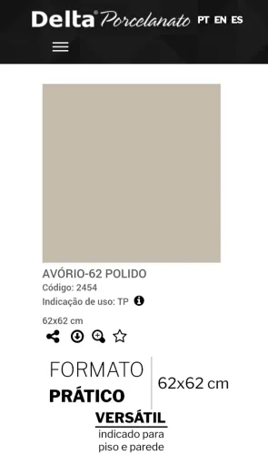 PORCELANATO DELTA AVÓRIO POLIDO 62x62 - LOTE COMPLETO 