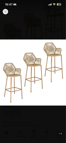 3 Banquetas Cor Palha Cobre Fibra Sintética 60cm