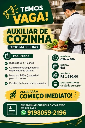 Vaga de auxiliar de cozinha ( começo imediato)