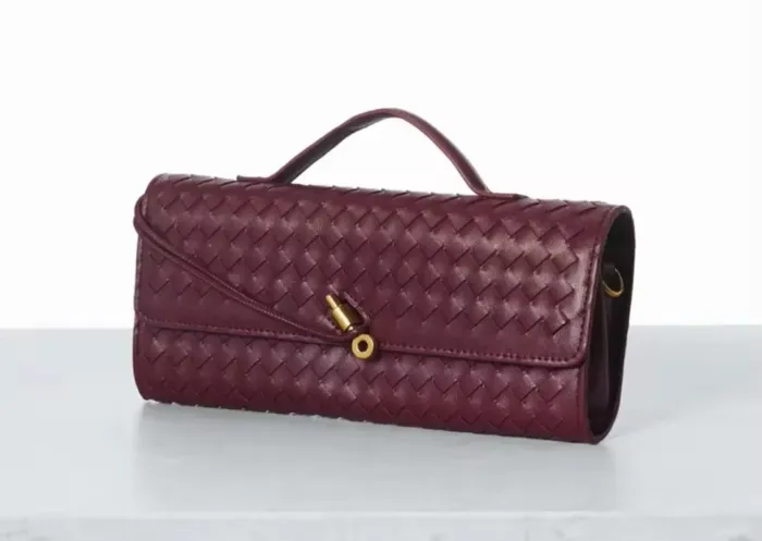 Bolsa baguete transversal trançada com alça tiracolo de mão ombro couro ecológico