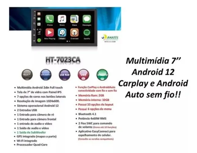 Multimídia Android, carplay e Androidauto