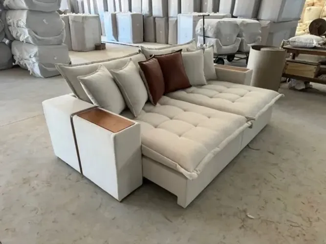 Sofá Cama  Retrátil Tebas Linho Bege. Produto Novo. Pronta Entrega.