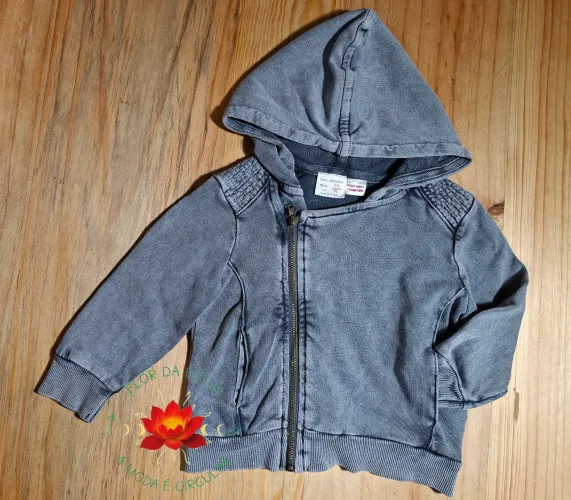 Moletom Cinza Estonado Capuz Zara Baby 6/9m