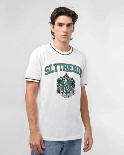 Camiseta XG Slytherin Sonserina branca Harry Potter Original