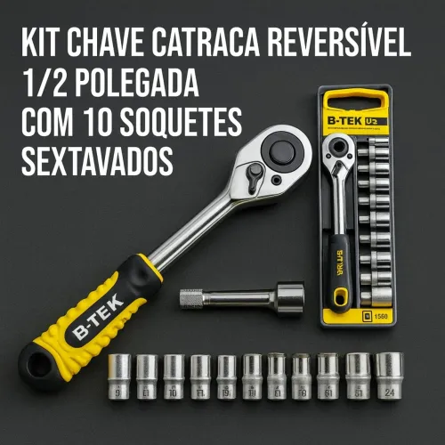 Jogo de chave catraca profissional 12 peças 