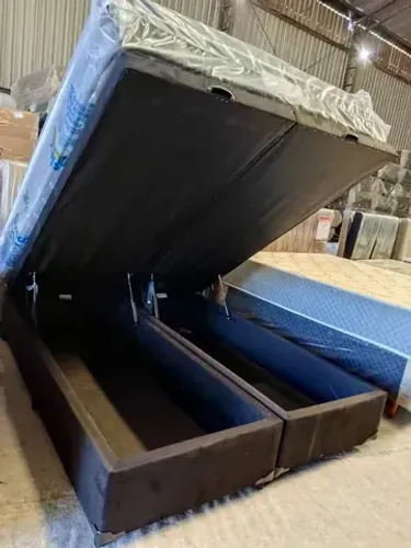 cama box bau braços pantográficos + colchão molas