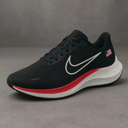 Tênis Nike Pegasus 39 - Preto com Detalhes Vermelhos e Bandeira EUA