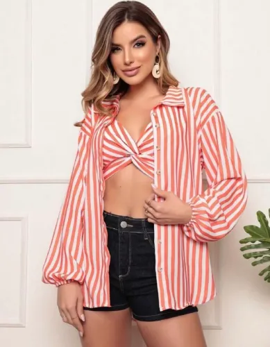 Conjunto listrado com cropped