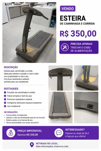 Vende-se Esteira para sua caminha ou corrida do dia-a-dia.