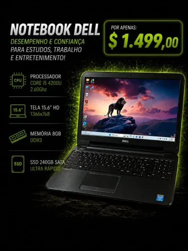 Notebook Dell Intel i5 4200u 2.6 Ghz / Mem. 8Gb / SSD 240Gb / Tela 15.6" (aceito cartão)