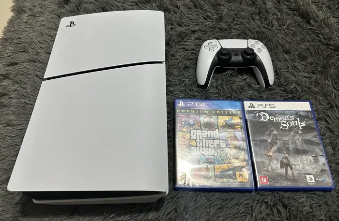 PlayStation 5 slim 1TB mídia física com 1 controle e 2 jogos