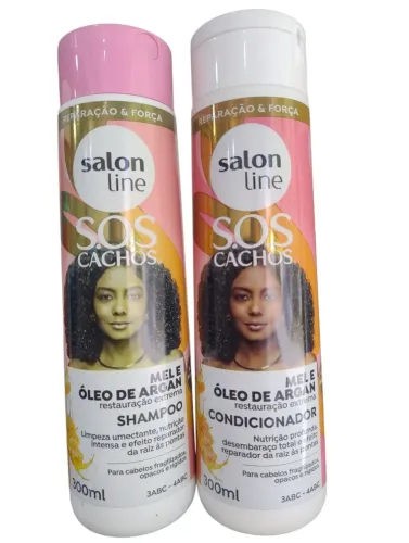 Kit Sh+Cond Salon LINE cachos Mel e Óleo de Argan 300ml cada
