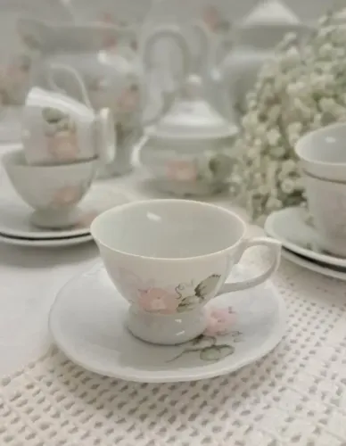 Conjunto de Xícara de Café com Pires - Porcelana Schmidt Vintagel