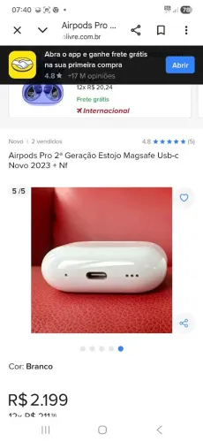 vendo airpods 2 geração Apple som de altíssima qualidade bateria dura muito promoção !!!!