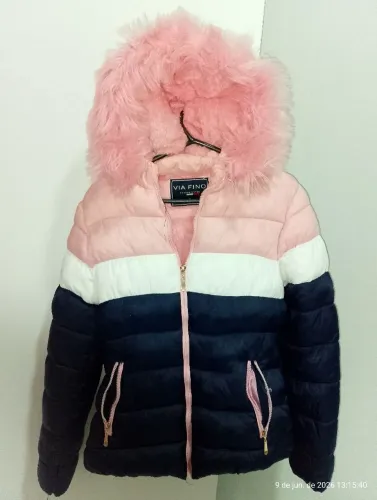 Jaqueta Puffer Feminina Via Fino Com Capuz De Pelos - Tam P