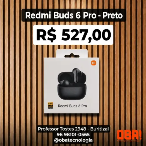 Redmi Buds 6 Pro Preto - Fone Bluetooth com cancelamento de ruído ativo!