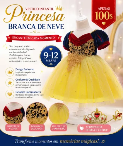 Vestido de Veludo Princesa Branca de Neve