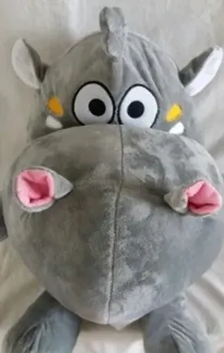 Hipopótamo Cinza Grande Bicho da Selva Safari Pelúcia 80 cm total - 50 cm sentado