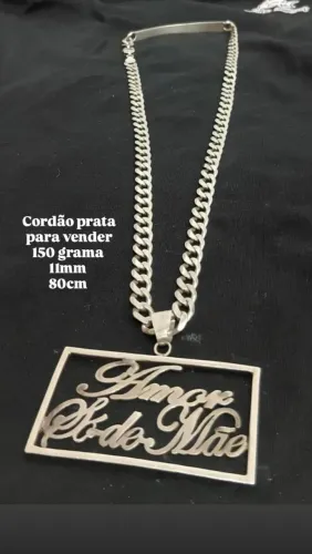 Cordão prata 925  11 mm 80 cm com pochete chapa todo completo 