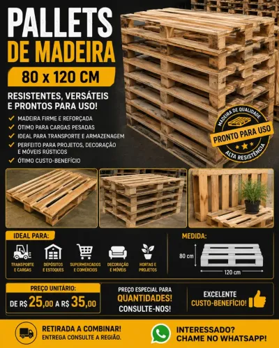 Pallets de Madeira 80x120 cm - Resistentes e em Ótimo Estado