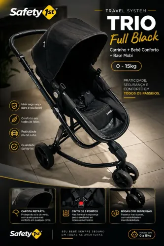 Carrinho com Bebê Conforto e Base Mobi Safety 1St Travel System Trio0-15kg