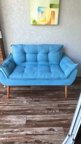 Namoradeira Poltrona Estofada Luxo Azul 2 lugares