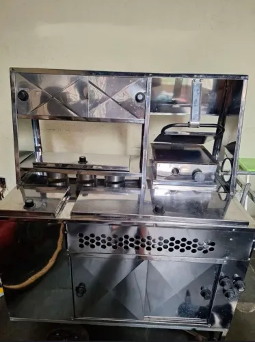 Carrinho de Hot Dog em inox com Chapa para hambúrguer 