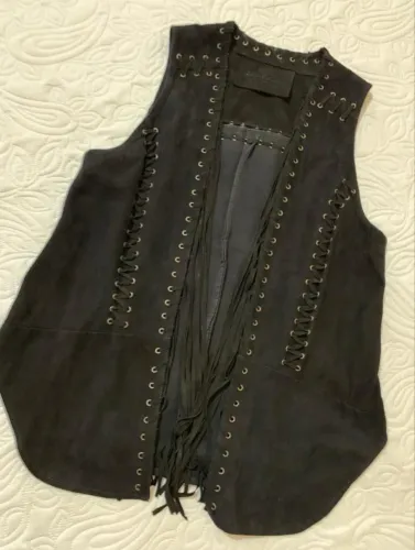 Colete western boho chic com franjas John John couro legítimo