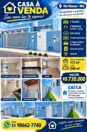 Casa NOVA alto padrão 3 quartos ba cidade de Rio Manso MG