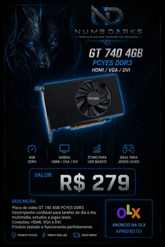     Placa de Vídeo GT 740 4GB HDMI/VGA/DVI Upgrade Econômico