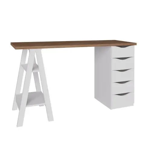 Escrivaninha Mesa Escritório Moderna Spirit com e 5 Gavetas 2 Prateleiras