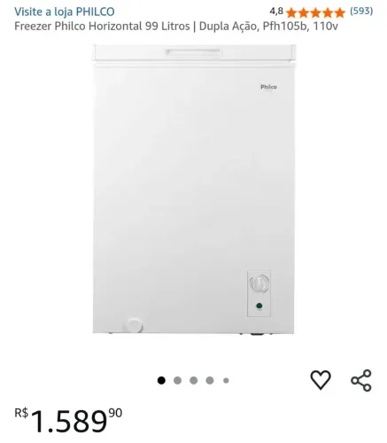 Freezer Philco Horizontal 99 Litros | Dupla Ação, Pfh105b, 110v