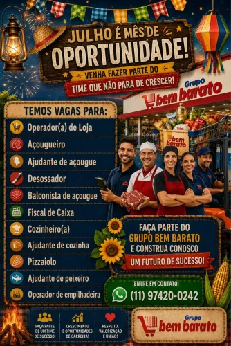 ? OPORTUNIDADE DE EMPREGO | GRUPO BEM BARATO - PARQUE NOVO MUNDO ?