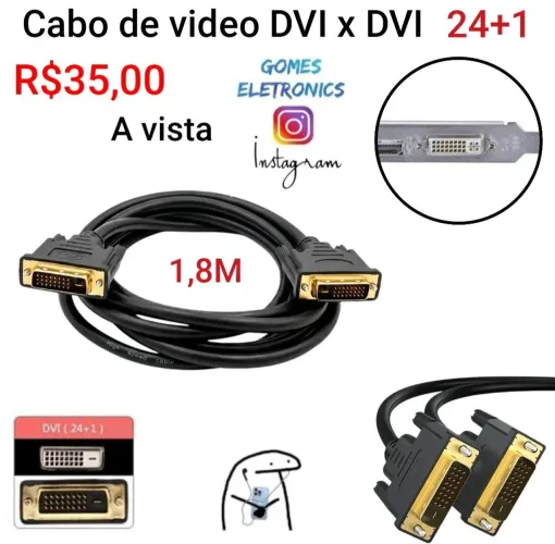Cabo DVI/DVI de video Dvi-d 24+1 tamanho 1,8M (Loja Fisica)