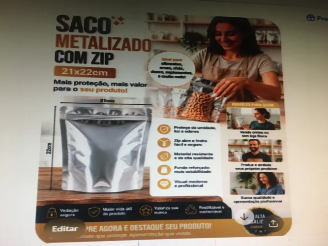 Saco metalizado sem visor 21 x 22