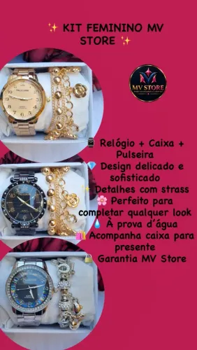 Relógio feminino a prova de água e pulseira aço inoxidável