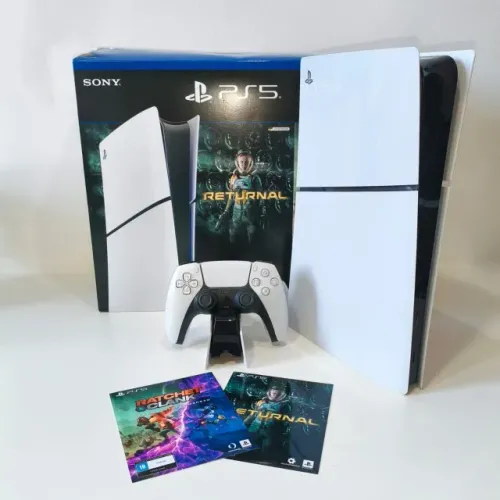 PS5 Slim 1TB com 2 jogos + Base de Carregamento e Caixa