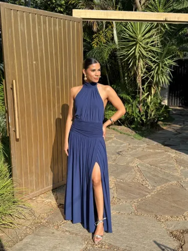 Vestido de festa azul marinho