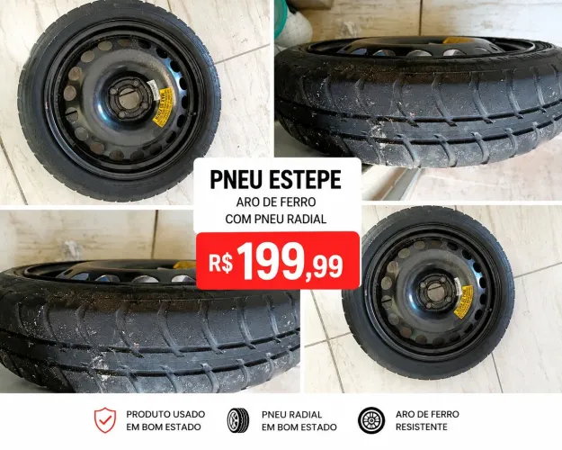 **Pneu Estepe Usado + Aro de Ferro - Pneu Radial em Bom Estado**
