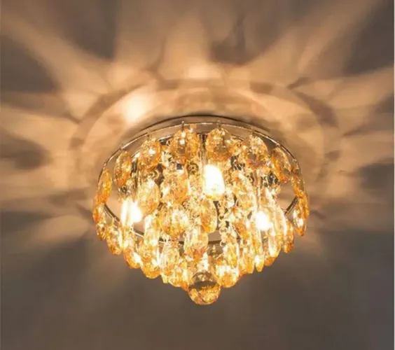 Lustre plafon cristais k9 ambar hevvy HU1101A para 4 lampadas g9