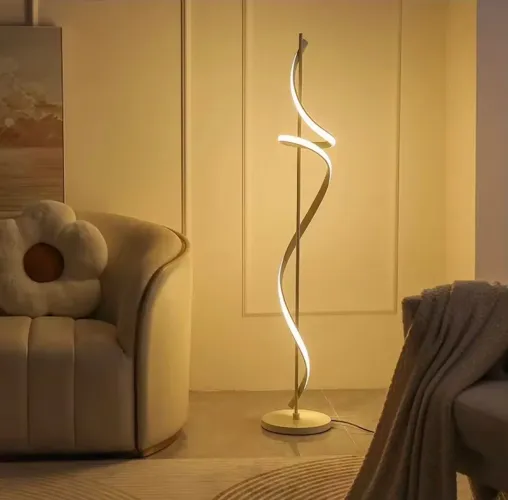 Abajur/Luminária de Chão LED Espiral Dourada - Design Moderno
