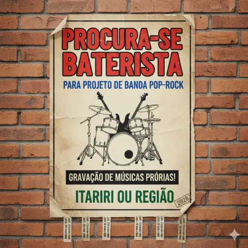 Procura -se baterista para um projeto de uma banda pop-rock nacional com músicas próprias