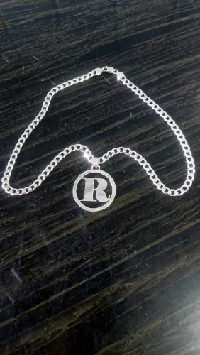 CORDÃO PRATA 925K MACIÇO COM PINGENTE LETRA R