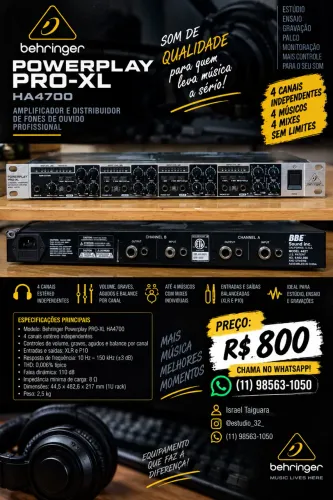 POWERPLAY PRO-XL HA4700 AMPLIFICADOR E DISTRIBUIDOR DE FONES DE OUVIDO PROFISSIONAL
