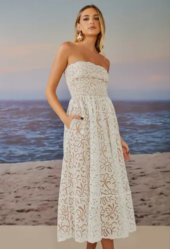 Vestido Midi Agilitá Guipir Off white - Noiva Civil, Batizado