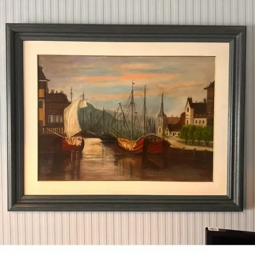 Franc Tisovec (Fratis), "Porto Bom", óleo sobre tela 50 x 70 cm (obra) e assinado a mão