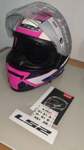 Capacete Feminino LS2 Storm FF800 Techy - Branco/Rosa (Com Viseira Solar) Tamanho 56