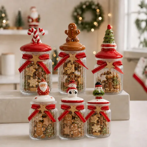 Potes de Vidro Natalinos 300mL - Porta Biscoitos Porta Doces Bomboniere Decoração de Natal