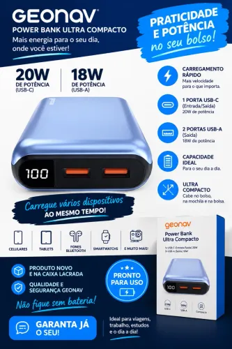 POWER BANK GEONAV 20mAh- NOVO E LACRADO!